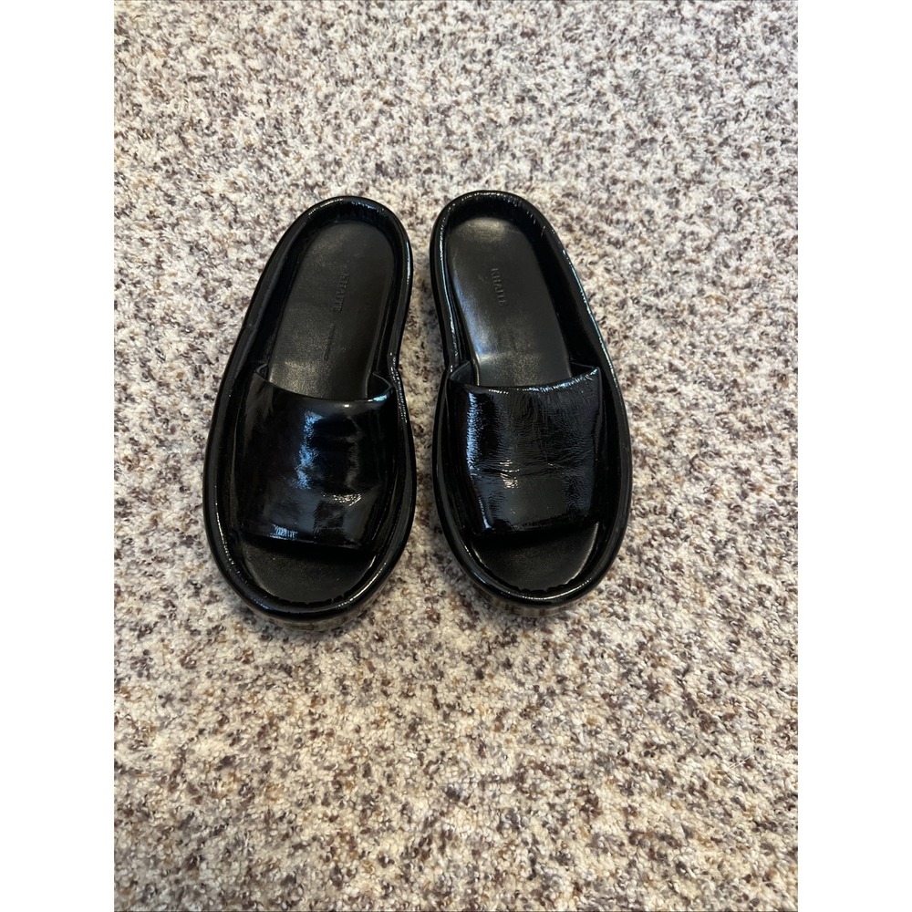 Khaite Womens Leather Venice Raised Sole Slide‎ Sandals Black Size 37.5 EU Italy